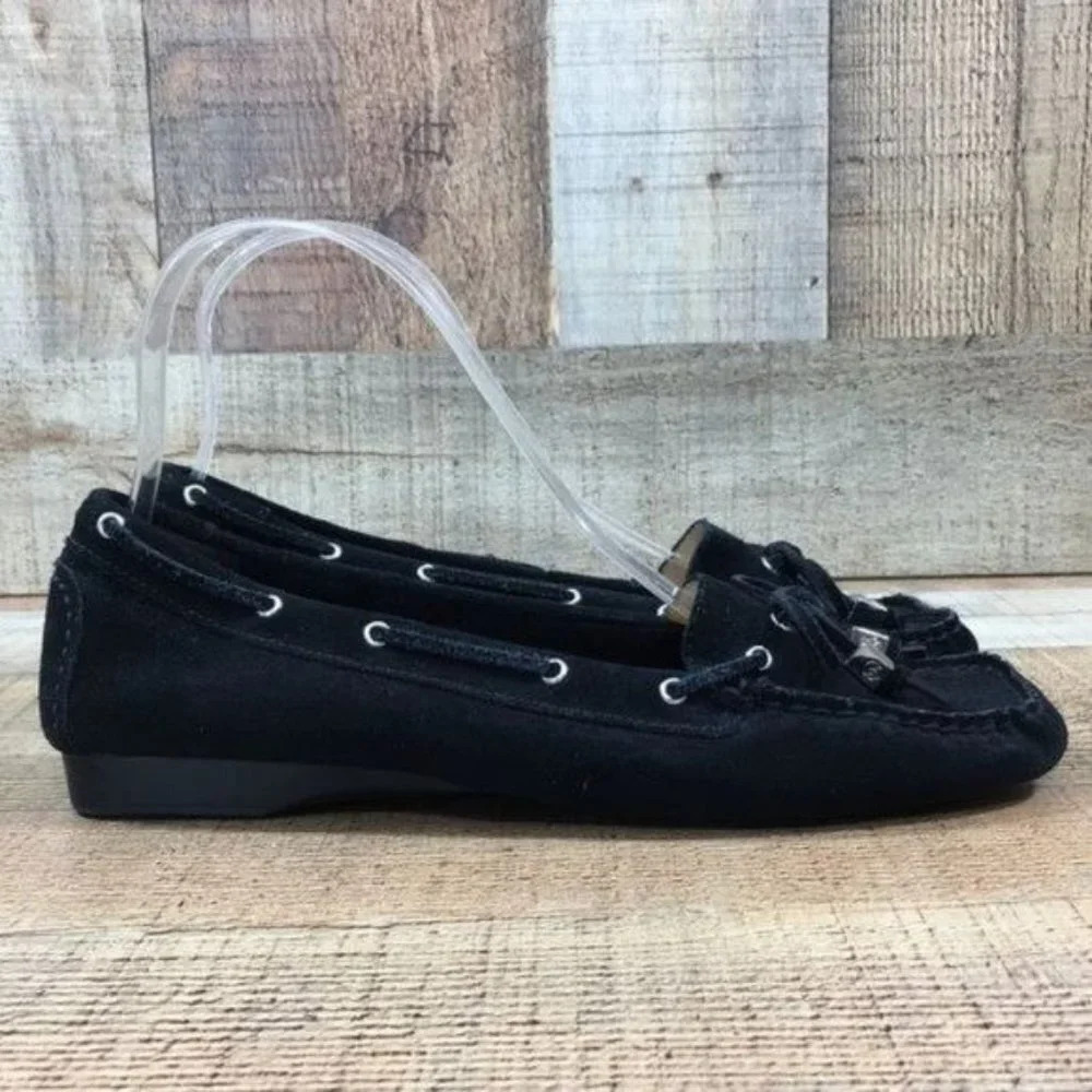 Michael Michael Kors Black Suede Leather Mocassin Flats Womens 8M Slip On Shoes